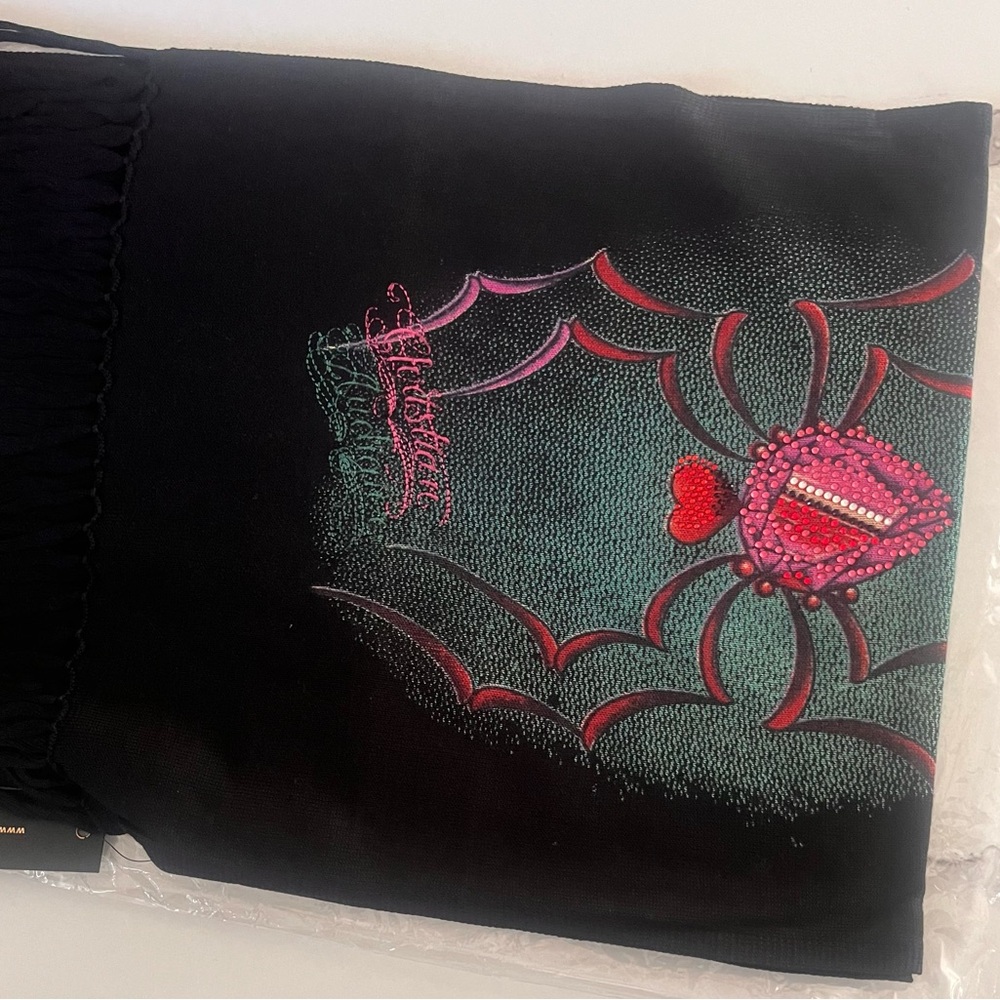 Christian Audigier Black and Red scarf with Intricate Design